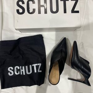 Schutz black leather mule heel